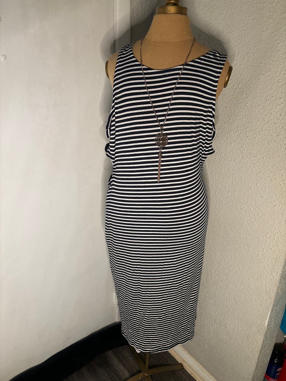 Rouge Collection Cold Shoulder Striped Maxi Dress 1X Plus Size Barbie Preppy